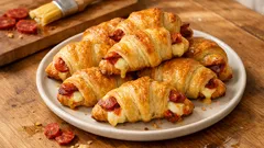 Mini rogaliki z ciasta francuskiego z chorizo i serkiem — szybka przekąska z piekarnika