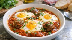 Tajine z keftą: wołowe klopsiki w pomidorowym sosie z jajkami