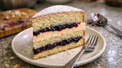 Wysoki biszkopt z dżemem i masą jogurtową z galaretką – ciasto, które zawsze się udaje