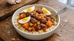 Kuskus z mięsem i dynią w pomidorowym sosie – sycący obiad z jednego garnka